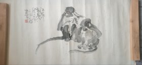 张士莹，双猴作品，保真，四川籍画家，65×43.5尺寸，