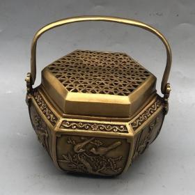 铜花鸟喜鹊暖手炉，品相如图