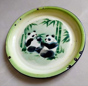 熊猫搪瓷果盘食品搪瓷盘开封搪瓷厂1973年12月作品