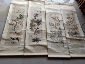 乡下收的一套四条屏花鸟画