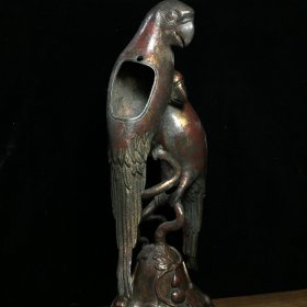 旧藏纯铜泥金朱砂彩鹦鹉葫芦鸟摆件 尺寸：高34.5cm，长19cm，宽10cm 重量：2905克