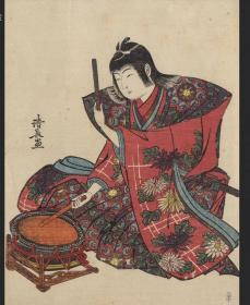 珍藏日本早期浮世绘木刻版画鸟居清长五人囃子