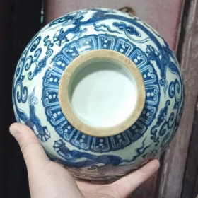 明青花草龙纹大号罗汉碗
