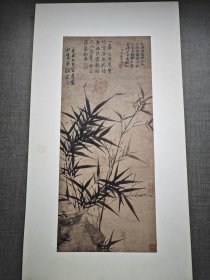 二玄社1984年复制画 宋元明名画巨册选（原尺寸） 3、元 顾安 拳石新篁图 二玄社原托纸尺寸76*40 画心55.5*24