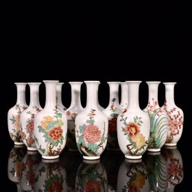 大清乾隆年制粉彩十二花神纹花瓶1套12个 规格18.5*8厘米