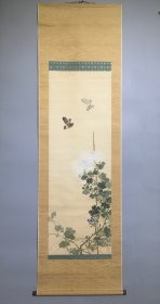日本名家绘画：山本文英《白菊飞雀图》（保真）
