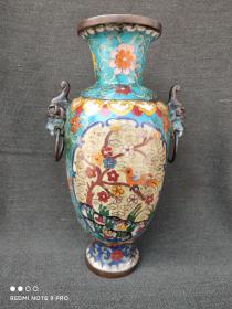 厚胎景泰蓝掐丝花鸟兽耳铜瓶...