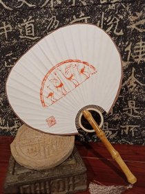 汉代四鹤纹瓦当宫扇 朱砂手工拓制