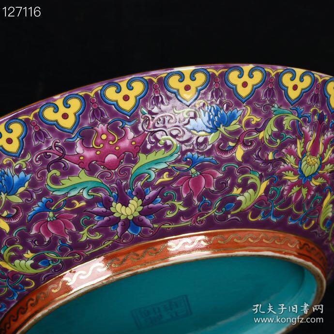清雍正珐琅彩鎏金雕刻凤凰戏牡丹纹盘子