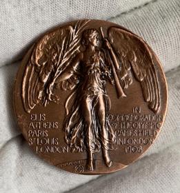1908年英国伦敦奥林匹克纪念铜章 径40毫米，厚4毫米，重40.克
