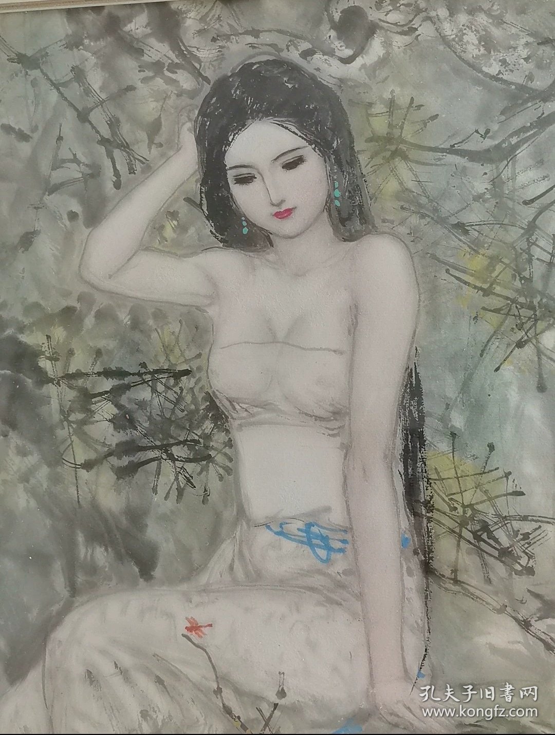 宁新生，广西著名人物画家，现已八十高龄，笔墨飘逸灵动，人物刻画栩栩如生，雅致高洁，整张画淡雅清新脱俗。精品人物画，保真。