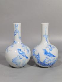清乾隆款 珐琅彩蓝料花鸟小天球高10.3肚径6