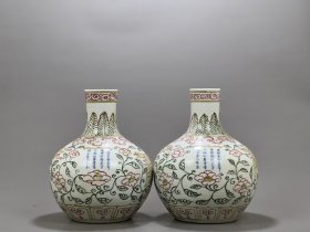 明永乐素三彩凤戏牡丹纹天球瓶 古玩古董古瓷器老货收藏