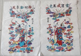 80年代杨家埠木版年画版画*云霞成异色、梅柳动春风一对*