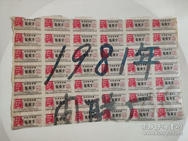 带语录江苏省布票伍市寸一版 一九九八年九月起至一九六九年十二月底止 黑笔写上字了