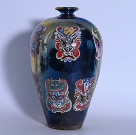 宋建窑七彩十二生肖脸谱纹梅瓶，高27.5×17厘米