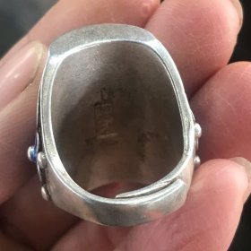 古玩收藏玉石老气包浆和田玉旧藏镶嵌莲花佛字戒指转运指环