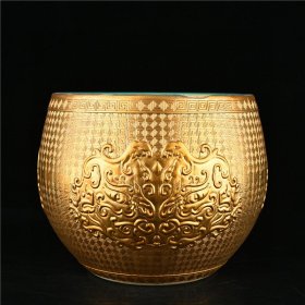 清乾隆浮雕兽面汉文鎏金钵子古董古玩古瓷器文玩艺术收藏品