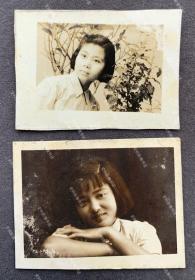 民国女学生“曼莉”旧藏 1937年美女学生肖像照一组两枚