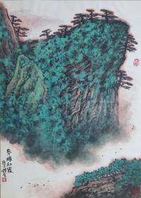 中国画手绘:春绿红霞(册页画分帧，纸质白卡纸，尺寸:69✘50cm)