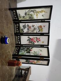 汉白玉屏风山水花鸟手绘正反面有工7一8年扬州文物商店库存，保存完好高24cm长41.8cm