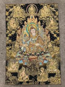 莲花生大士唐卡刺绣织锦画