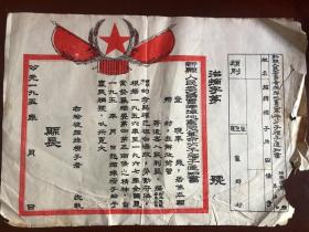 解放初，新县人民委员会摘掉地富反革命分子帽子通知书
