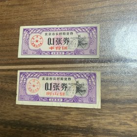 1962年北京农村购货券：（房山县、丰台区各1张）0.1券
两张合售品相如图
1号卡片夹