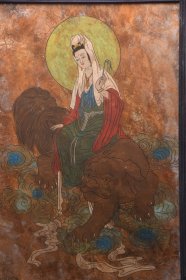 唐三彩～墙皮画【观音造像】 尺寸：宽68 高98厘米