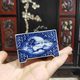 日本收瓷器 纯手绘青花 香盒#10927