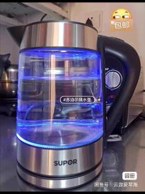 苏泊尔烧水壶304不锈钢1.7L家用电热水壶透明玻璃电水壶保温水壶