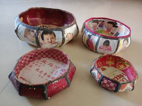 手工纸糊针线盒子 四个一起价格 直径分别13/16/21/26