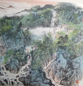 安徽九华山大悲画.院院长果胜H尚六尺大画横幅设色精美见c机魄力大会所loft户型适宜