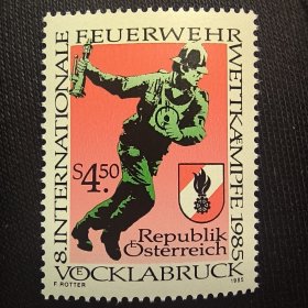 Ox301奥地利邮票1985年7月18日，国际消防员竞赛，在福克拉布鲁克（Vöcklabruck）举行。 标准徽章 外国邮票 新 1全