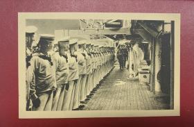 一战时期德国海军协会官方明信片，德皇威廉二世检阅海军水手。