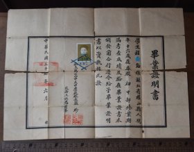 民國37年 私立雞公山中正中學校 畢業證明書