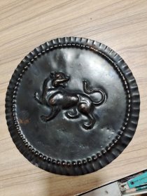 蒙古国回流手工紫铜挂盘，狮子19厘米