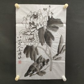 122e05：著名画家、花鸟师承李苦禅大师、中国美术家协会北京分会会员—钱卫国 花鸟国画作品一幅 ，纸本软片，尺寸约1.3平尺！