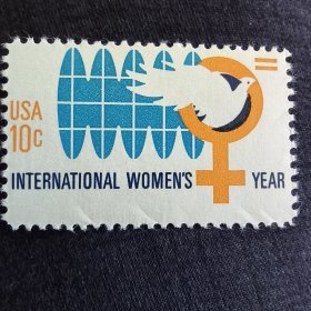 USAn美国邮票 1975年国际妇女年.地图.和平鸽 1全 新 有压痕，如图