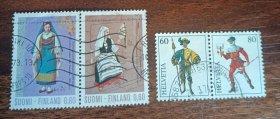 芬兰、瑞典传统服饰题材邮票旧四枚 外国邮票（零售区邮票十件包邮）