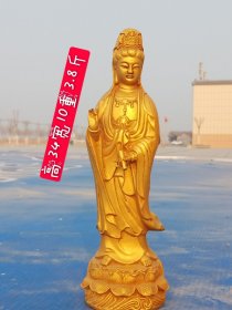 铜鎏金佛像一尊，纯手工打造精致，包浆厚重，开脸慈祥，老化明显品相如图