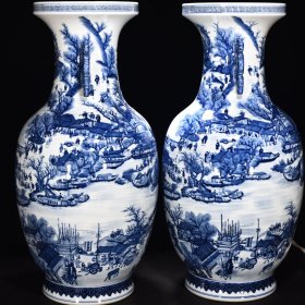 清乾隆青花清明上河图双耳瓶 高81.5厘米宽41.5