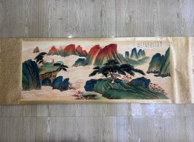 仿古横幅，张大千山水中堂画，蓬莱仙境，实物拍摄 材质：宣纸 装裱尺寸：206×69cm 画芯尺寸：150x60cm