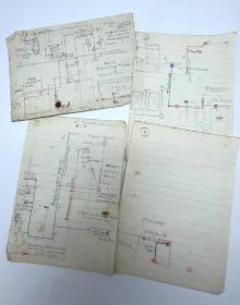 【建筑可阅读】1934年民国上海四行储蓄会建造国际饭店（邬达克为总建筑师）给水工程设计手稿，系统测试原件15份（带甲方代表签名），附水泵图录一份。