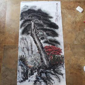 秋溪虬松图，名家字画，保真手绘。