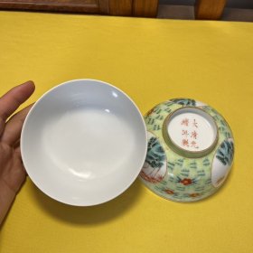 手绘开窗竹子节节高升碗