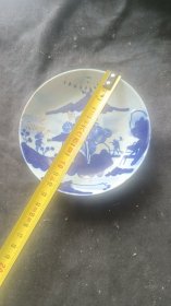 清代青花山水渔樵耕读盘子一个