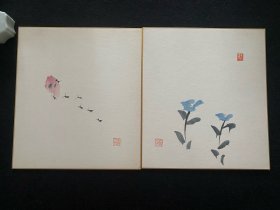 日本舶来 手绘作品 “蚁” 色纸镜心 2幅