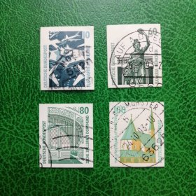 德国邮票 1991年名胜古迹普票系列 不干胶无齿邮票 一套4全信销票