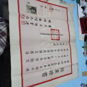 1955年上海教师进修学校结业证书，带美女照片带钢印，尺幅大保存完好。底色浅粉色，雅致养眼，别具一格。